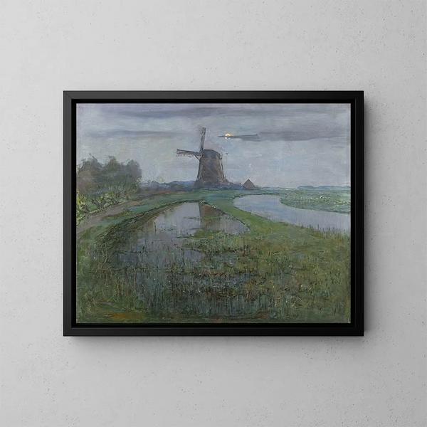 Moulin Oostzijdse vid floden Gein i månljus - Piet Mondrian — inramlat konstverk på väggen