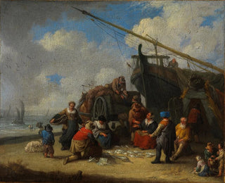 Fiskmarknad på stranden - Pieter Bout — vy av konstverket