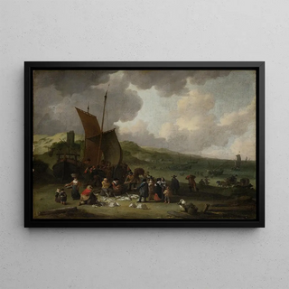 Pieter Bout - The Beach at Scheveningen with Returning Fisherman.webp