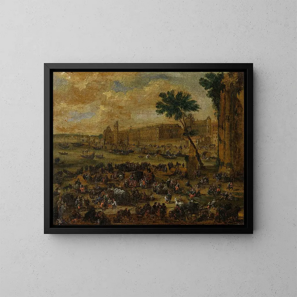 Le Louvre och vattengalleriet sett från Pont Neuf - Pieter Casteels — inramlat konstverk på väggen