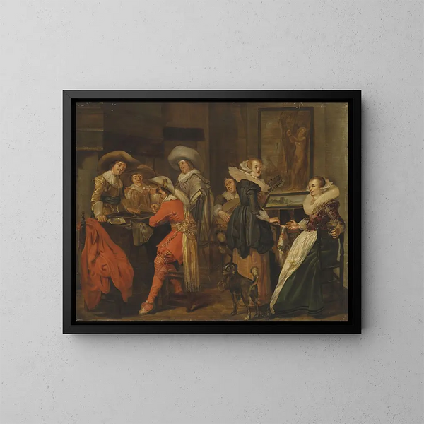 En elegant sällskap i ett interiör - Pieter Codde — inramlat konstverk på väggen