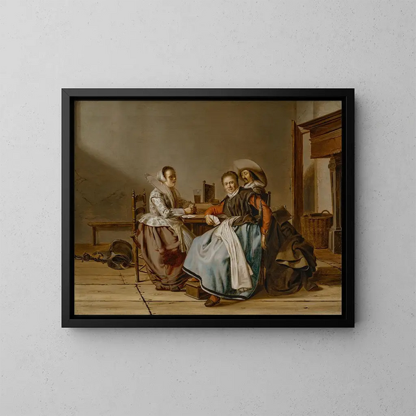kortspelare i ett interiör - Pieter Codde — inramlat konstverk på väggen