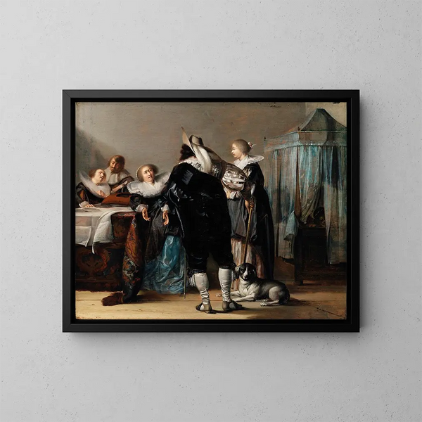 inomhus med figurer - Pieter Codde — inramlat konstverk på väggen
