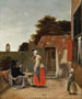 En man som röker och en kvinna som dricker i en gård - Pieter de Hooch — vy av konstverket