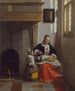 En kvinna som skalar äpplen - Pieter de Hooch — vy av konstverket