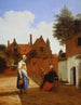 Delft gård på kvällen, en kvinna som spinner - Pieter de Hooch — vy av konstverket
