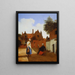 Delft gård på kvällen, en kvinna som spinner - Pieter de Hooch — inramlat konstverk på väggen