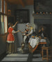 inomhus med ett barn som matar en papegoja - Pieter de Hooch — vy av konstverket