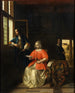 inomhus med en ung kvinna som läser ett brev - Pieter de Hooch — vy av konstverket