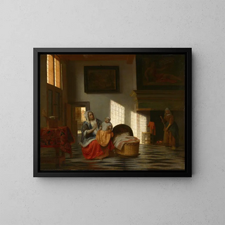Pieter De Hooch - Interior with mother and child Mother joy.webp