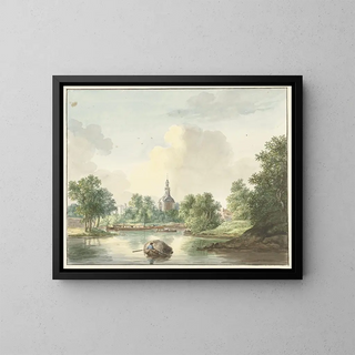 La porte de Hogerwoerd à Leyde vue depuis le canal - Pieter Gerardus van Os — inramlat konstverk på väggen