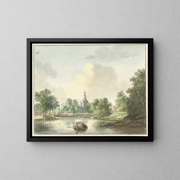 La porte de Hogerwoerd à Leyde vue depuis le canal - Pieter Gerardus van Os — inramlat konstverk på väggen
