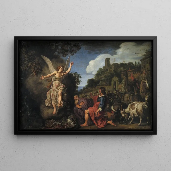 L'ängel Raphael tar farväl av den gamle Tobit och hans son Tobias - Pieter Lastman — inramlat konstverk på väggen