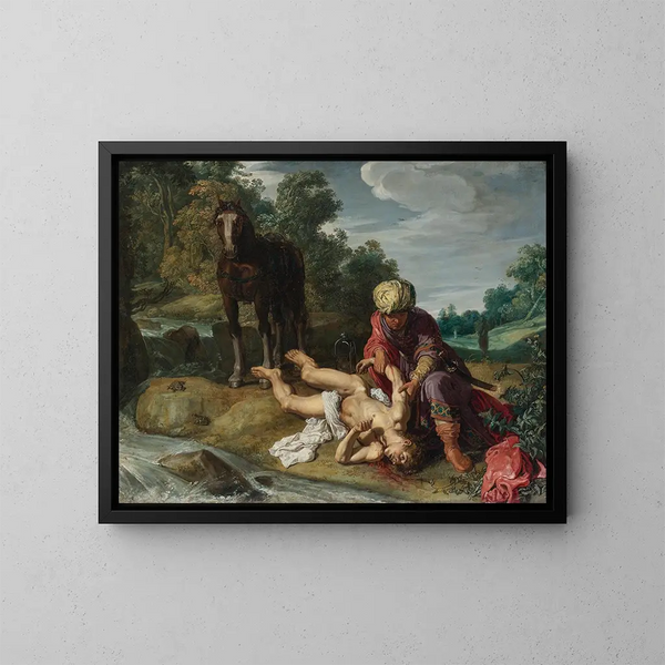 Le Bon Samaritain - Pieter Lastman — inramlat konstverk på väggen