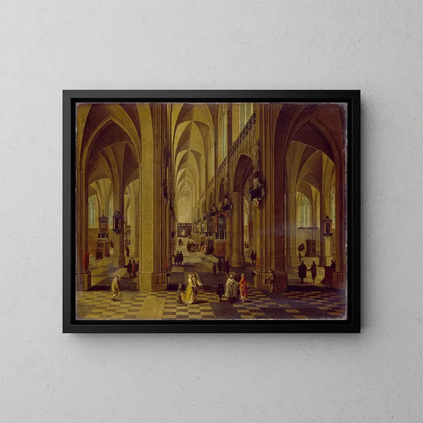 Inomhusmålning av Antwerpen katedral - Pieter Neeffs den äldre — inramlat konstverk på väggen