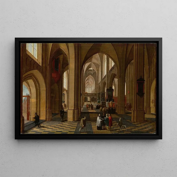 en gotisk katedral-inre - Pieter Neeffs den äldre — inramlat konstverk på väggen