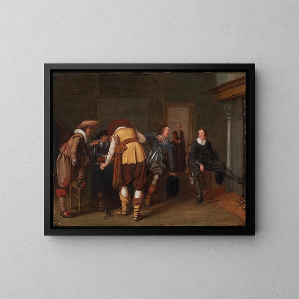 Les joueurs de jeux de société - Pieter Symonsz Potter — inramlat konstverk på väggen