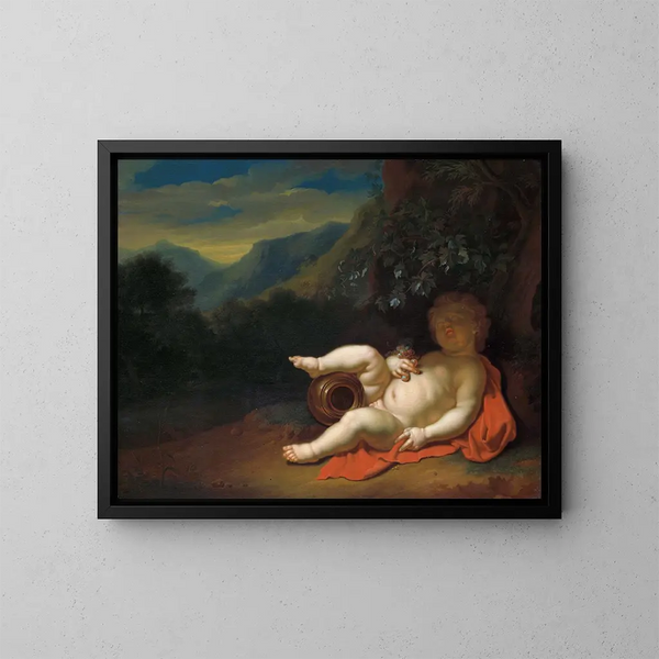 L'Enfant Bacchus - Pieter van der Werff — inramlat konstverk på väggen