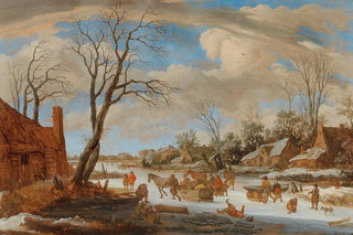 Pieter de Molijn - A winter landscape with travellers and other figures on ice.webp