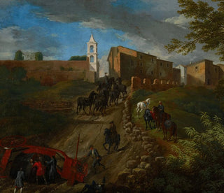 coachar och resenärer vid Madonna del Riposo nära Rom - Pieter van Bloemen — vy av konstverket