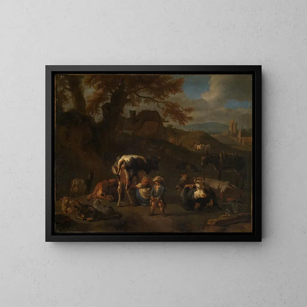 Scène de bergers - Pieter van Bloemen — inramlat konstverk på väggen
