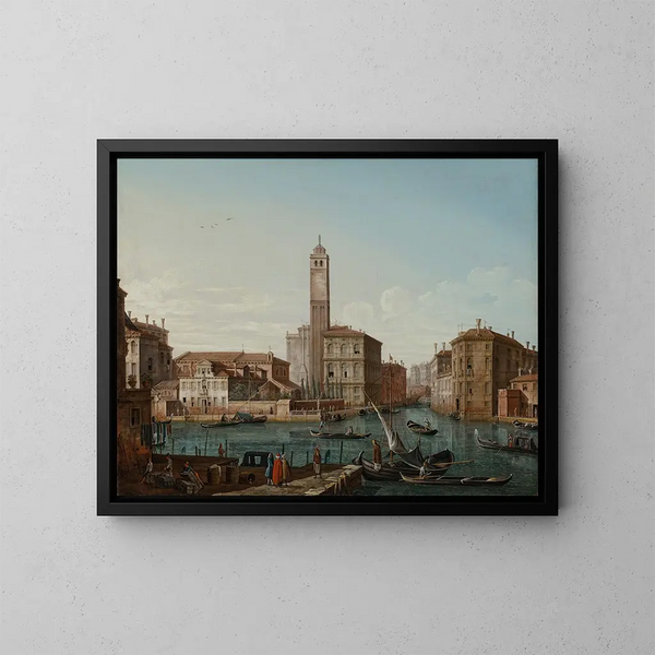 Venetiansk målning med Grand Canal, S. Geremia och ingången till Cannaregio - Pietro Bellotti — inramlat konstverk på väggen