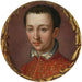 Porträtt av Francesco I de Médicis - Alessandro Allori — visat i en interiör
