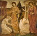 Psyché vid Junons och Ceres helgedomar - Sir Edward Coley Burne-Jones — visat i en interiör