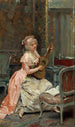 kvinna med gitarr - Raimundo de Madrazo y Garreta — inramlat konstverk på väggen