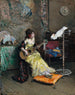 kvinna med en papegoja - Raimundo de Madrazo y Garreta — vy av konstverket