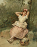 en ung flicka som sitter vid foten av ett träd - Raimundo de Madrazo y Garreta — vy av konstverket