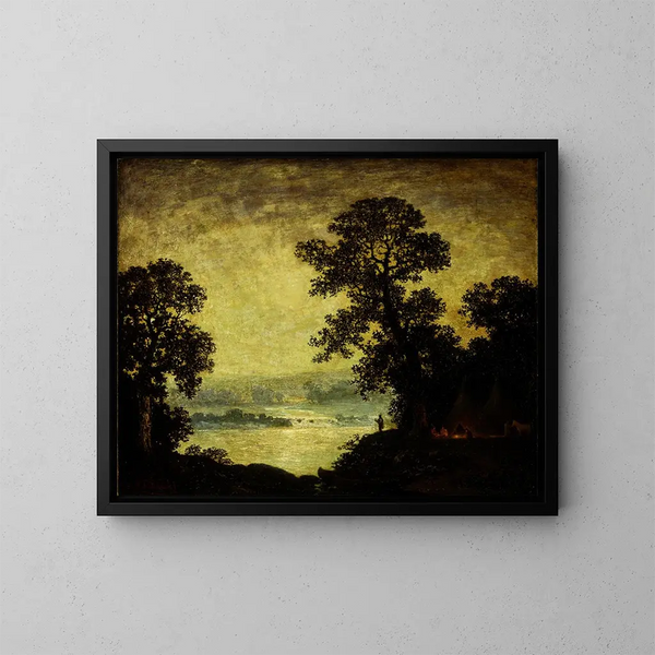 indianläger i månljus - Ralph Albert Blakelock — inramlat konstverk på väggen