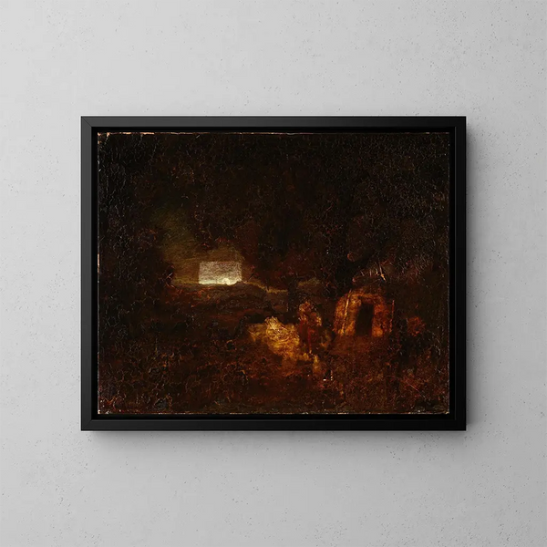 Les Constructeurs de pirogues - Ralph Albert Blakelock — inramlat konstverk på väggen