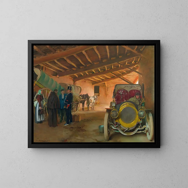 Le garage à voitures - Ramon Casas — inramlat konstverk på väggen