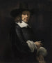 porträtt av en gentleman med en hög hatt och handskar - Rembrandt van Rijn — vy av konstverket
