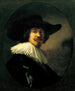 porträtt av en man med bredbrättad hatt - Rembrandt van Rijn — vy av konstverket