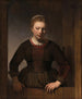 Ung kvinna vid en halvöppen dörr - Rembrandt van Rijn — vy av konstverket