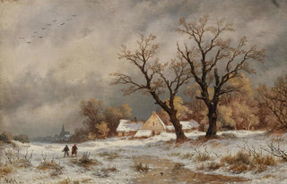 Remigius Adrianus van Haanen - A Winter Landscape with Wood Collectors before a Small Village.webp