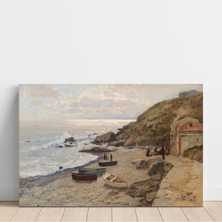Reproduction Ambiance de soirée avec des pêcheurs sur la côte - Alfred Zoff
