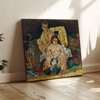 Reproduction Couple humain accroupi La famille - Egon Schiele