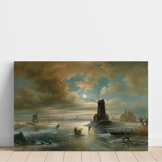 Reproduction Nuit d'hiver au clair de lune aux abords d'Amsterdam - Elias Pieter van Bommel