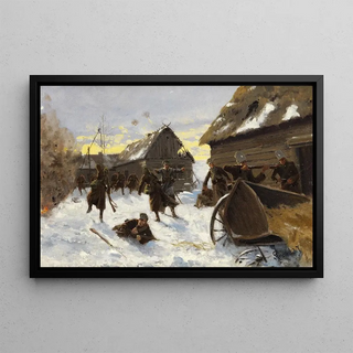 Richard Kntel - Kriegsgefecht in einem verschneiten Dorf.webp