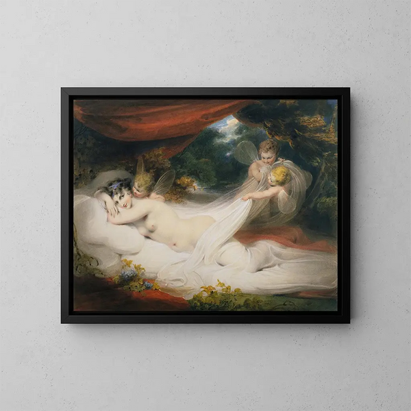 Nymphe och Cupido - Richard Westall — inramlat konstverk på väggen