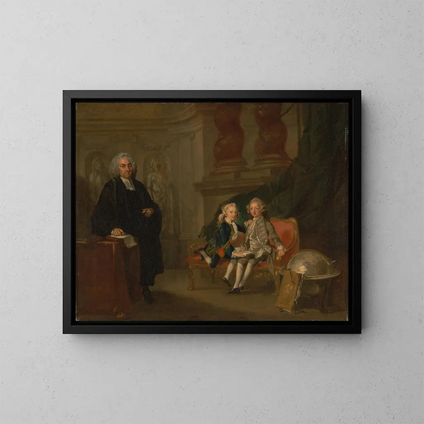 prins George och prins Edward Augustus, son till Fredrik, hertig av Galles, med deras lärare, Dr F - Richard Wilson — inramlat konstverk på väggen