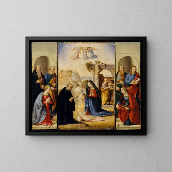 La Nativité avec des saints - Ridolfo Ghirlandaio — inramlat konstverk på väggen