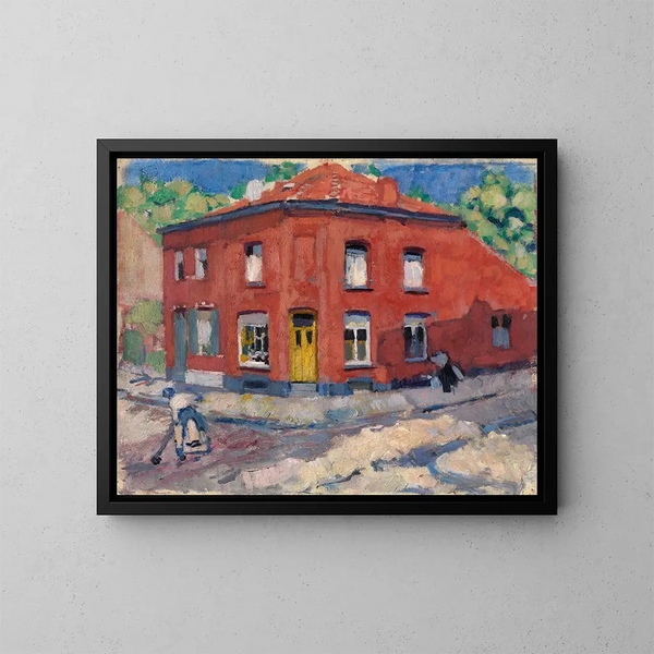 La maison rouge sous la neige tardive - Rik Wouters — inramlat konstverk på väggen
