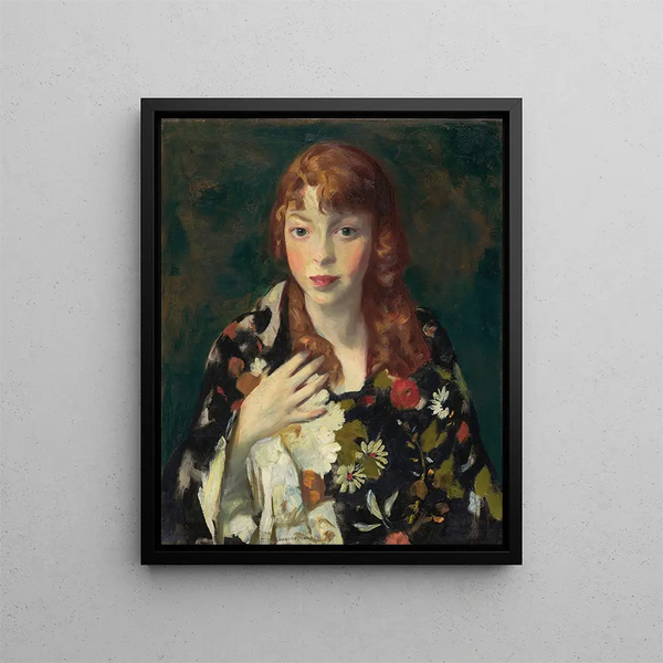 Edna Smith i en japansk wrap - Robert Henri — inramlat konstverk på väggen