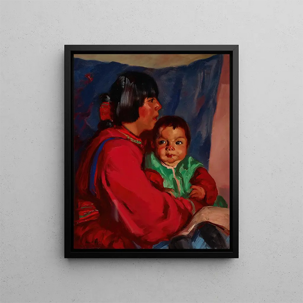 Maria och bebis - Robert Henri — inramlat konstverk på väggen