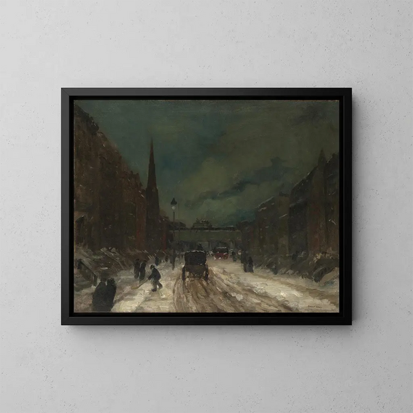 snöig gatubild, 57th Street, NYC - Robert Henri — inramlat konstverk på väggen