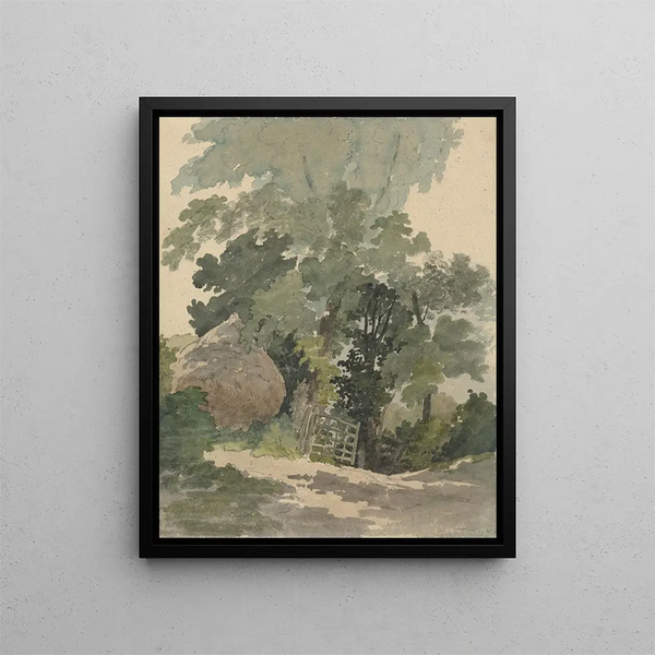 Robert Hills - A Country Lane with Haystack and Gate.webp